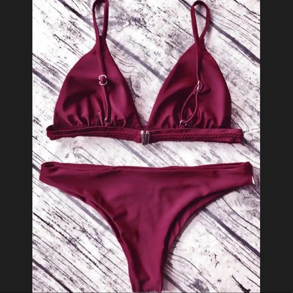 Womens padded wine red sexy two piece bikini NEW - Picture 2 of 5